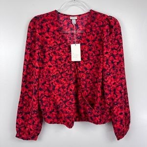 A New Day‎ Red Floral Blouse NWT